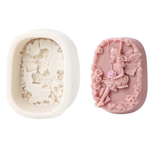 Sunch Craft Feen-Silikon-Seifenform, geprägt, Blumenmädchen, Kerzenform, für selbstgemachte Seife, Schokolade, Kuchen, oval, (B) von Sunch Craft