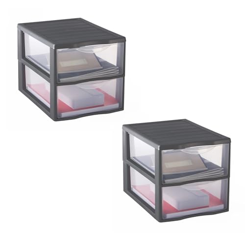 SUNDIS Orgamix, 2er-set schubladenboxen aus Kunststoff, 2 transparente Schubladen für A4-Papier, Höhe 25,5 cm, stapelbar, ideal für Schreibtisch, Unterricht, Dokumente, Zubehör SUNDIS Orgamix, 2er-set schubladenboxen aus Kunststoff, 2 transparente Schubladen für A4-Papier, Höhe 25,5 cm, stapelbar, ideal für Schreibtisch, Unterricht, Dokumente, Zubehör von Sundis