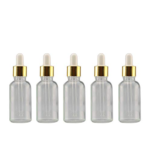 Suneast 5 Stück Tropfflasche aus Glas Kleine Aromatherapie Glasflaschen Leere Nachfüllbare Ätherisches Öl Pipettenflasche mit Glas Pipette für Duftöl Probe, Parfüm, Kosmetik - Klar (30ml) von Suneast
