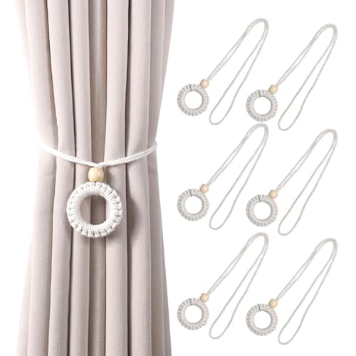 Suneration Raffhalter für Vorhänge, handgewebt, Holzperlen, Boho-Vorhanghalter für Vorhänge, durchscheinend, Beige, 6 Stück Suneration Raffhalter für Vorhänge, handgewebt, Holzperlen, Boho-Vorhanghalter für Vorhänge, durchscheinend, Beige, 6 Stück von Suneration