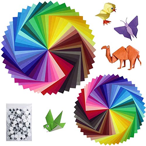200 Blätter in 50 kräftige Farben von Sunerly, einseitiges Origami-Papier für Kunst- und Bastelprojekte, inklusive 100 x Wackelaugen, je 100 Blätter 15 x 15 cm und + 100 Blätter 10 x 10 cm von Sunerly