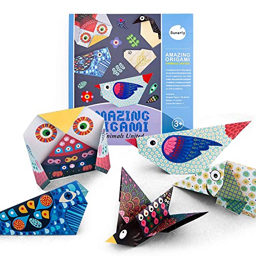Sunerly Colourful Kids Origami Kit Erstaunlicher Origami, 28 doppelseitige, lebendige Origami-Papiere Lehrbuch Bastelset für Kinder Erwachsene Anfänger Schul- und Bastelstunden (Tier) von Sunerly