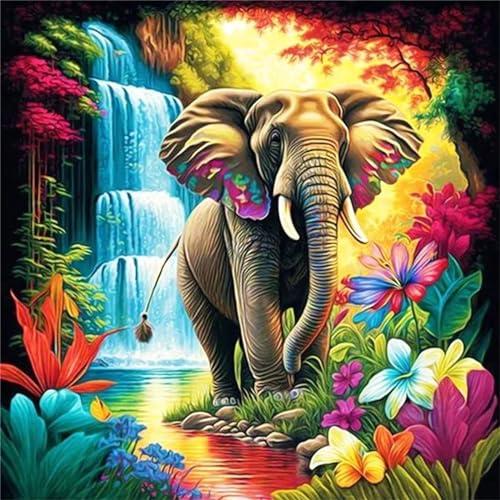 DIY Diamond Painting Set,Bunter Dschungel-Elefant 5D Diamant Painting Bilder für Erwachsene Kinder Full Strassstein Stickerei Kreuzstich Diamant Malerei Home Wall Room Decoration Round Drill,50x50cm von Suneve