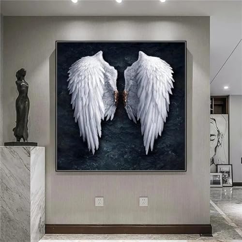 DIY Diamond Painting Set,Schwarz Weiß Engelsflügel 5D Diamant Painting Bilder für Erwachsene Kinder Full Strassstein Stickerei Kreuzstich Diamant Malerei Home Wall Room Decoration Square Drill,80x80cm von Suneve