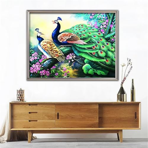 Diamond Painting Erwachsene Anfänger,5D Round Vollbohrer diamond painting set,DIY Diamant Painting Bilder Erwachsene diamant kunst Kits für Home Wanddekor,Pfauenzweig 75x95cm von Suneve