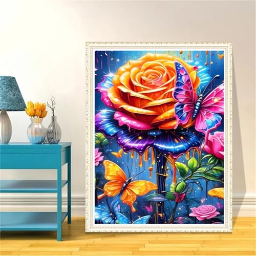 Diamond Painting Erwachsene Anfänger,5D Round Vollbohrer diamond painting set,DIY Diamant Painting Bilder Erwachsene diamant kunst Kits für Home Wanddekor,Schmetterlingspflanze 55x75cm von Suneve