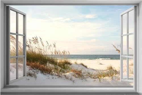Diamond Painting Fenster Strand,Diamant Painting Bilder Set für Erwachsene,Full 5D DIY Diamant Kunst Malerei Strass Stickerei Set Kreuzstich Bilder Home Wand Dekor Round Drill,40x60cm von Suneve