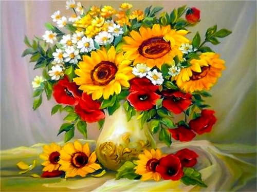 Diamond Painting Gelb-rote Blüten,Diamant Painting Bilder Set für Erwachsene,Full 5D DIY Diamant Kunst Malerei Strass Stickerei Set Kreuzstich Bilder Home Wand Dekor Square Drill,30x50cm von Suneve