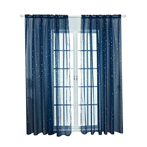 gardinen mit kräuselband gardinen kräuselband Voile Vorhang Panel Stern Sheer Vorhänge Woven net Vorhang Net vorhänge 100X270,Navy Blue von Sunfauo