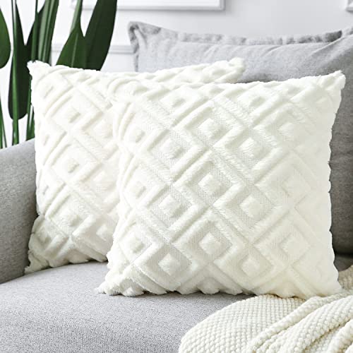 Sungeek 2er Set Sanft Plüsch Kurze Wolle Samt Kissenbezüge, Dekorativ Boho Zierkissenbezüge Luxus Kissenbezug Zuhause Deko Kissenhülle für Sofa Couch Schlafzimmer Wohnzimmer (Creme Weiß, 60x60cm) von Sungeek