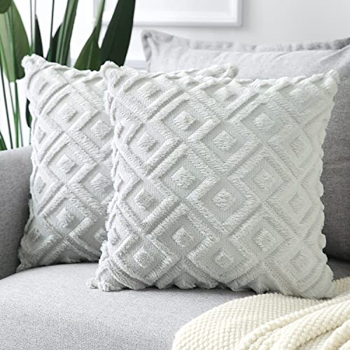 Sungeek 2er Set Sanft Plüsch Kurze Wolle Samt Kissenbezüge, Dekorativ Boho Zierkissenbezüge Luxus Kissenbezug Zuhause Deko Kissenhülle für Sofa Couch Schlafzimmer Wohnzimmer (Hellgrau, 45x45cm) von Sungeek