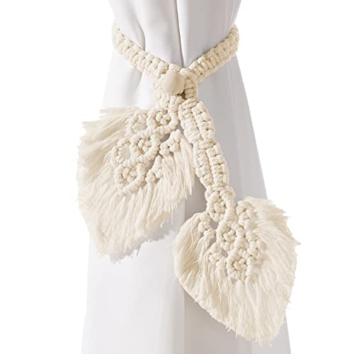 Boho-Vorhang-Raffhalter, handgestrickt, Baumwolle, Vorhanghalter mit verstellbaren natürlichen Holzperlen, doppelte Blätter, Bauernhaus-Thema, Vorhang-Raffhalter, für drinnen und draußen, dekorativ, 2 Boho-Vorhang-Raffhalter, handgestrickt, Baumwolle, Vorhanghalter mit verstellbaren natürlichen Holzperlen, doppelte Blätter, Bauernhaus-Thema, Vorhang-Raffhalter, für drinnen und draußen, dekorativ, 2 von Sunkaioo