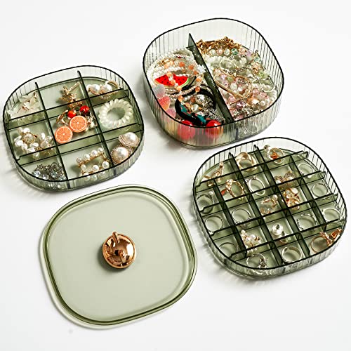 Sunkaioo Acryl-Schmuck-Organizer, stapelbar, 3-lagig, transparente Schmuckschatulle mit Deckel, Schmuckboxen für Frauen und Mädchen, Ohrring-Organizer, Halsketten, Basteln (grün) von Sunkaioo