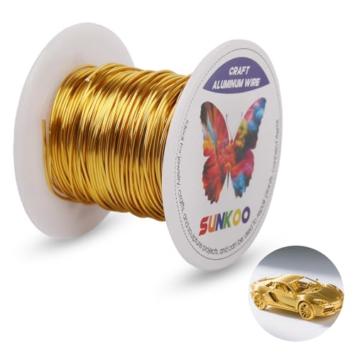 Sunkoo 0,8 mm goldener Aluminium-Basteldraht, 20 Gauge, 0,8 mm, biegbarer Draht für Schmuckherstellung, Modellierung, Floristik, Anker, Verpackung und Modellierprojekte von Sunkoo