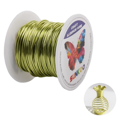 Sunkoo 18 Gauge 1 mm fluoreszierender grüner Aluminium-Basteldraht, biegbarer Draht für Schmuckherstellung, Modellierung, Floristik, Anker, Verpackung und Modellierprojekte von Sunkoo