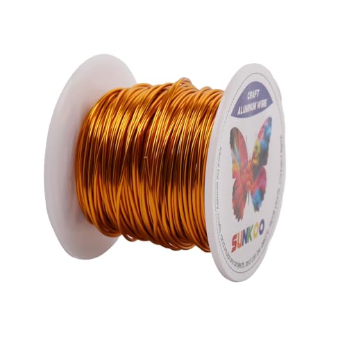 Sunkoo 18 Gauge 1 mm goldgelber Aluminium-Basteldraht, 2,4 m lang, biegbarer Draht für Schmuckherstellung, Modellierung, Floristik, Anker, Verpackung und Modellierprojekte von Sunkoo