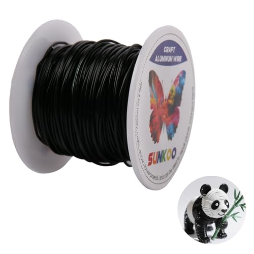 Sunkoo 18 Gauge 1 mm schwarzer Aluminium-Basteldraht, biegbarer Draht für Schmuckherstellung, Modellierung, Floristik, Anker, Verpackung und Modellierprojekte von Sunkoo