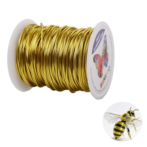 Sunkoo Aluminium-Basteldraht, 1,5 mm, 1,5 mm, biegsam, für Schmuckherstellung, Modellierung, Floristik, Anker, Verpackung und Modellierprojekte, 15 Gauge, Gelb von Sunkoo