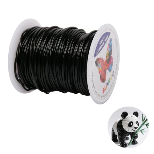 Sunkoo Aluminium-Basteldraht, 15 Gauge, 1,5 mm, schwarz, 2,5 m, biegbarer Draht für Schmuckherstellung, Modellierung, Floristik, Anker, Verpackung und Modellierprojekte von Sunkoo
