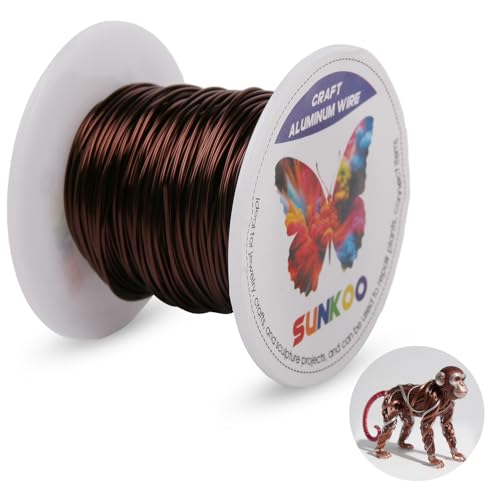 Sunkoo Aluminium-Basteldraht, 20 Gauge, 0,8 mm, dunkelbraun, 2,5 m, biegbarer Draht für Schmuckherstellung, Modellierung, Floristik, Anker, Verpackung und Modellierprojekte von Sunkoo