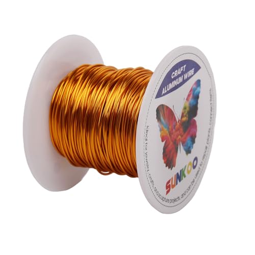 Sunkoo Aluminium-Basteldraht, 20 Gauge, 0,8 mm, goldgelb, 20 m, biegbarer Draht für Schmuckherstellung, Modellierung, Floristik, Anker, Verpackung und Modellierprojekte von Sunkoo