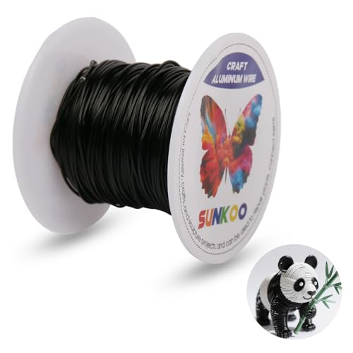 Sunkoo Aluminium-Basteldraht, 20 Gauge, 0,8 mm, schwarz, 20 m, biegbarer Draht für Schmuckherstellung, Modellierung, Floristik, Anker, Verpackung und Modellierprojekte von Sunkoo
