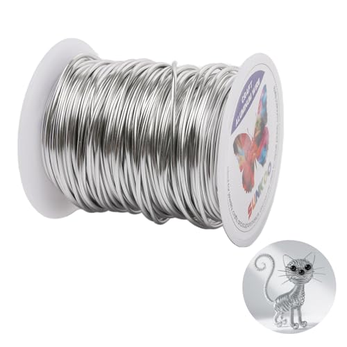 Sunkoo Silberfarbener Aluminium-Basteldraht, 15 Gauge, 1,5 mm, biegbarer Draht für Schmuckherstellung, Modellierung, Floristik, Anker, Verpackung und Modellierprojekte von Sunkoo