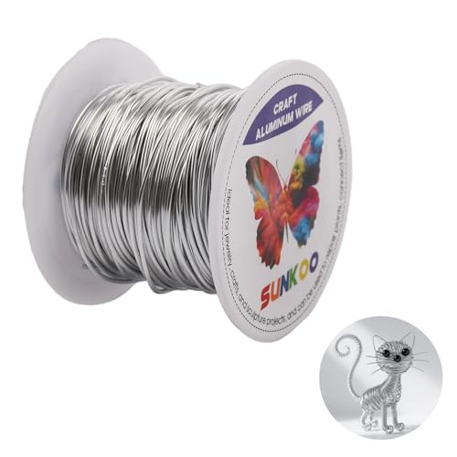 Sunkoo Silberfarbener Aluminium-Basteldraht, 18 Gauge, 1 mm, biegbarer Draht für Schmuckherstellung, Modellierung, Floristik, Anker, Verpackung und Modellierprojekte von Sunkoo