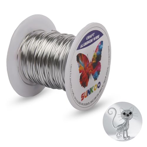 Sunkoo Silberfarbener Aluminium-Basteldraht, 20 Gauge, 0,8 mm, biegbarer Draht für Schmuckherstellung, Modellierung, Floristik, Anker, Verpackung und Modellierprojekte von Sunkoo