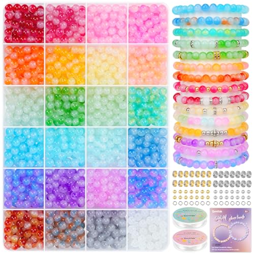 Sunlode 6 mm Glasperlen zur Schmuckherstellung, 1400-teiliges Armbandherstellungs-Set, 6 mm runde Glasperlen, Armbandperlen-Set, 24 Farben, Glasperlen-Set zur Herstellung von Schmuck, Kristallperlen von Sunlode