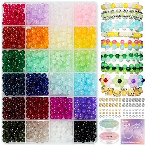 Sunlode Glasperlen zur Schmuckherstellung, 1400-teiliges Armbandherstellungs-Set, 6 mm, runde Glasperlen, Armbandperlen-Set, 24 Farben, Glasperlen-Set zur Schmuckherstellung, Kristallperlen für Sunlode Glasperlen zur Schmuckherstellung, 1400-teiliges Armbandherstellungs-Set, 6 mm, runde Glasperlen, Armbandperlen-Set, 24 Farben, Glasperlen-Set zur Schmuckherstellung, Kristallperlen für von Sunlode