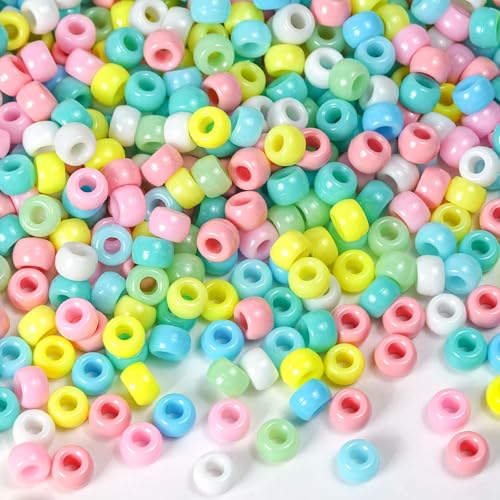 Sunlode Pony-Perlen, 1000 Stück Acryl-Kandi-Perlen, Nachfüllpackung, Kunststoff-Pastellperlen, Pony-Perlen für Bastelarbeiten, Zöpfe, Armbänder, gemischte Macaron-Farben von Sunlode