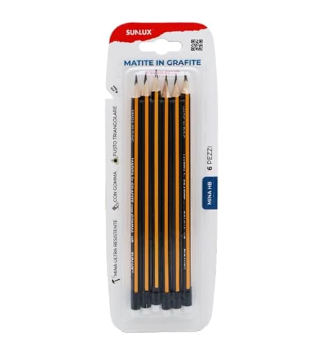 HB-Graphitstifte mit Radiergummi - 6er-Set, ergonomischer dreieckiger Schaft und ultra-widerstandsfähige Mine HB-Graphitstifte mit Radiergummi - 6er-Set, ergonomischer dreieckiger Schaft und ultra-widerstandsfähige Mine von Sunlux