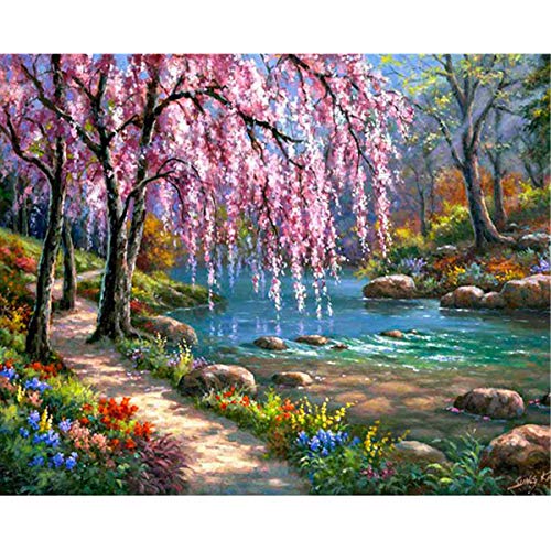 Sunnay Diamond Painting Set, 5D Diamant Painting Set Full Stickerei Groß Bilder DIY Diamonds Malerei,Rosa Weidenfluss,30x40cm von Sunnay
