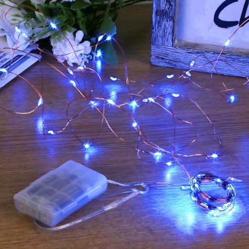 Sunniu Lichterkette Blau, 1 Stück 5m 50 LED Lichterkette Batterie Klein für Weihnachten, Schlafzimmer, Party, Hochzeit von Sunniu