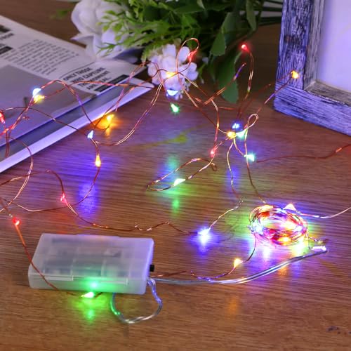 Sunniu LED Lichterketten,2Pack Mini Lichterketten mit Batteriebetrieb und Sternenhimmel aus Kupferdraht, Batteriebetriebene Leuchten für Schlafzimmer,Weihnachten,Partys,Hochzeit(5m/16ft Multi-colored) von Sunniu