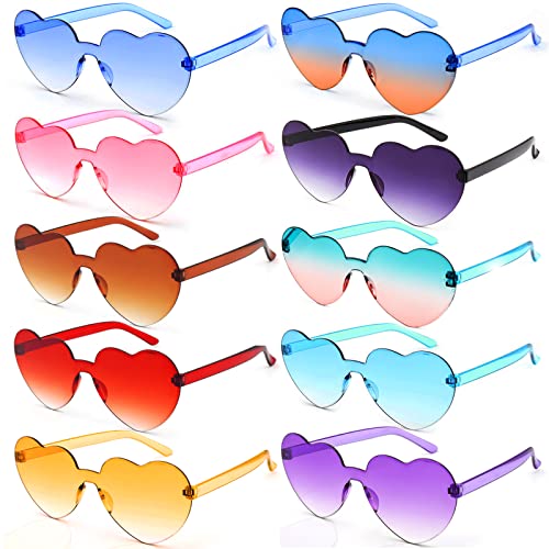 Party Brille,10pcs Herz Sonnenbrille für Kinder und Erwachsene,Farbverlauf Transluzent Sonnenbrille Herzform,Colorful Partybrillen Summer Sunglasse for Party von SunnyLisa
