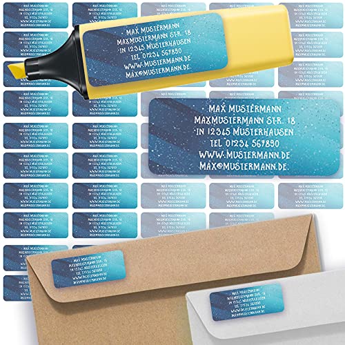 Adress-Etiketten - Adress-Aufkleber Sticker Namensaufkleber mit Ihrem Wunschtext 57x 23mm, für 1 bis 5 Zeilen Text - 45 Stück – 45 Hintergründe zur Auswahl (10 Weltall cosmo spaces) von Sunnywall
