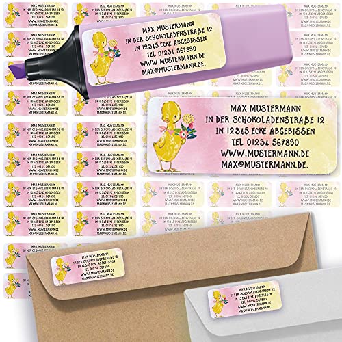 Adress-Etiketten - Adress-Aufkleber Sticker Namensaufkleber mit Ihrem Wunschtext 57x 23mm, für 1 bis 5 Zeilen Text - 45 Stück – 45 Hintergründe zur Auswahl (14 Entchen Duckling) von Sunnywall