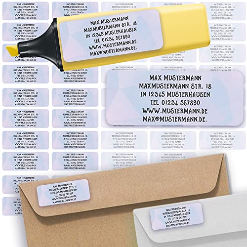 Adress-Etiketten - Adress-Aufkleber Sticker Namensaufkleber mit Ihrem Wunschtext 57x 23mm, für 1 bis 5 Zeilen Text - 45 Stück – 45 Hintergründe zur Auswahl (16 Modern Violett violett) von Sunnywall