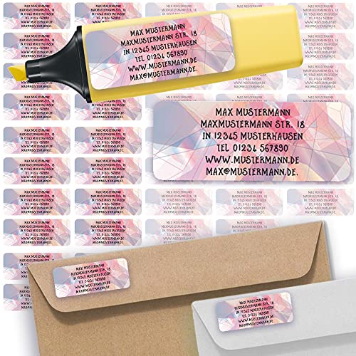 Adress-Etiketten - Adress-Aufkleber Sticker Namensaufkleber mit Ihrem Wunschtext 57x 23mm, für 1 bis 5 Zeilen Text - 45 Stück – 45 Hintergründe zur Auswahl (17 Modern Abstrakt abstract) von Sunnywall