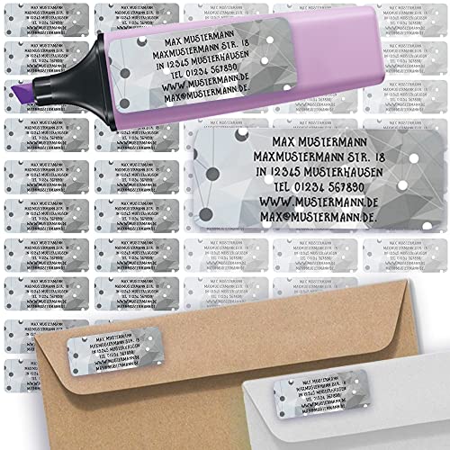 Adress-Etiketten - Adress-Aufkleber Sticker Namensaufkleber mit Ihrem Wunschtext 57x 23mm, für 1 bis 5 Zeilen Text - 45 Stück – 45 Hintergründe zur Auswahl (20 Modern Grau gray) von Sunnywall