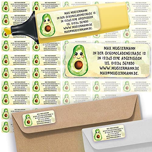 Adress-Etiketten - Adress-Aufkleber Sticker Namensaufkleber mit Ihrem Wunschtext 57x 23mm, für 1 bis 5 Zeilen Text - 45 Stück – 45 Hintergründe zur Auswahl (26 Avocado) von Sunnywall