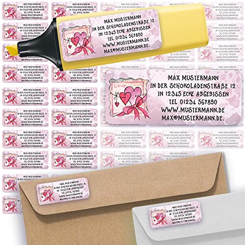 Adress-Etiketten - Adress-Aufkleber Sticker Namensaufkleber mit Ihrem Wunschtext 57x 23mm, für 1 bis 5 Zeilen Text - 45 Stück – 45 Hintergründe zur Auswahl (27 Liebe Love) von Sunnywall