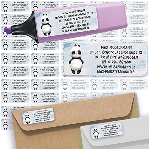 Adress-Etiketten - Adress-Aufkleber Sticker Namensaufkleber mit Ihrem Wunschtext 57x 23mm, für 1 bis 5 Zeilen Text - 45 Stück – 45 Hintergründe zur Auswahl (28 Panda) von Sunnywall