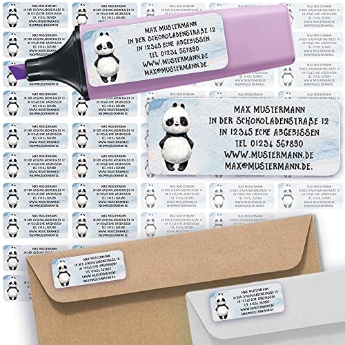 Adress-Etiketten - Adress-Aufkleber Sticker Namensaufkleber mit Ihrem Wunschtext 57x 23mm, für 1 bis 5 Zeilen Text - 45 Stück 45 Hintergründe zur Auswahl (28 Panda) von Sunnywall