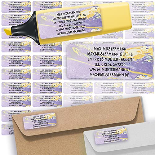 Adress-Etiketten - Adress-Aufkleber Sticker Namensaufkleber mit Ihrem Wunschtext 57x 23mm, für 1 bis 5 Zeilen Text - 45 Stück – 45 Hintergründe zur Auswahl (29 Papier marmoriert marbled paper) von Sunnywall