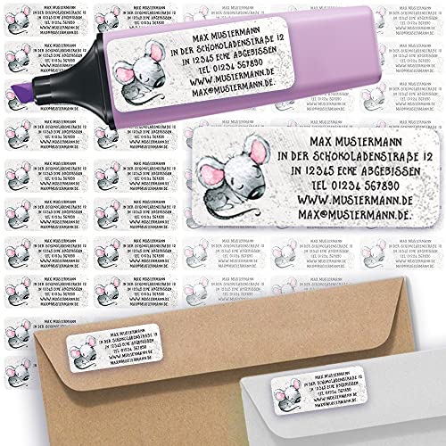 Adress-Etiketten - Adress-Aufkleber Sticker Namensaufkleber mit Ihrem Wunschtext 57x 23mm, für 1 bis 5 Zeilen Text - 45 Stück – 45 Hintergründe zur Auswahl (30 Maus Mouse) von Sunnywall