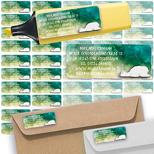 Adress-Etiketten - Adress-Aufkleber Sticker Namensaufkleber mit Ihrem Wunschtext 57x 23mm, für 1 bis 5 Zeilen Text - 45 Stück – 45 Hintergründe zur Auswahl (31 Alpaka Lama) von Sunnywall