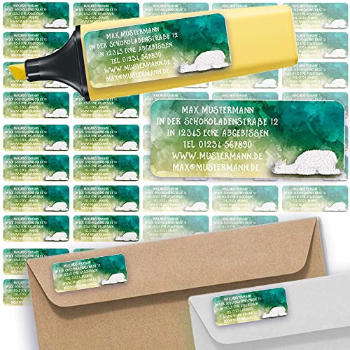 Adress-Etiketten - Adress-Aufkleber Sticker Namensaufkleber mit Ihrem Wunschtext 57x 23mm, für 1 bis 5 Zeilen Text - 45 Stück 45 Hintergründe zur Auswahl (31 Alpaka Lama) von Sunnywall